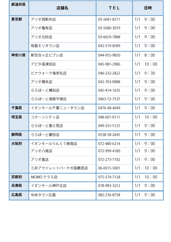 初売り情報　2018